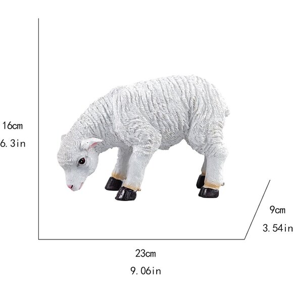 White Resin Grass-eating Lamb Figurine Statue Decorative Animal Sculpture - Picture 2 of 6